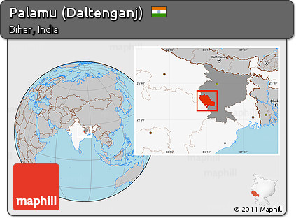 Gray Location Map of Palamu (Daltenganj), highlighted country, highlighted parent region