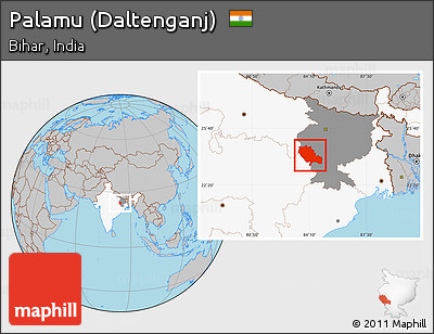 Gray Location Map of Palamu (Daltenganj), highlighted country, highlighted parent region