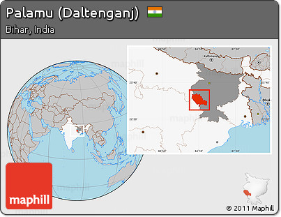 Gray Location Map of Palamu (Daltenganj), highlighted country, highlighted parent region