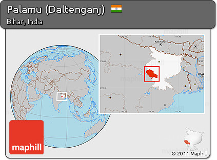 Gray Location Map of Palamu (Daltenganj), highlighted parent region
