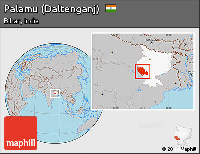 Gray Location Map of Palamu (Daltenganj), highlighted parent region