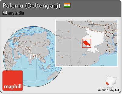 Gray Location Map of Palamu (Daltenganj), highlighted parent region