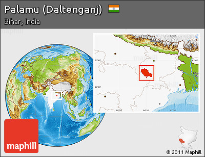 Physical Location Map of Palamu (Daltenganj), highlighted country