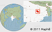 Savanna Style Location Map of Palamu (Daltenganj), highlighted country, hill shading