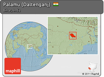 Savanna Style Location Map of Palamu (Daltenganj), hill shading