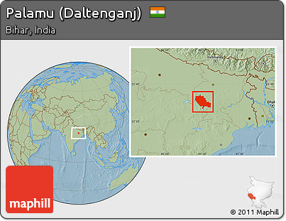 Savanna Style Location Map of Palamu (Daltenganj), hill shading