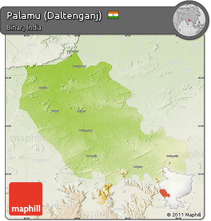 Physical Map of Palamu (Daltenganj), lighten