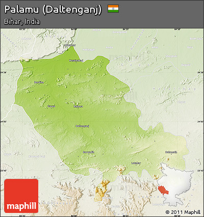 Physical Map of Palamu (Daltenganj), lighten