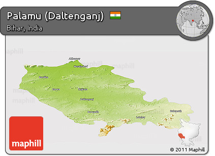 Physical Panoramic Map of Palamu (Daltenganj), cropped outside