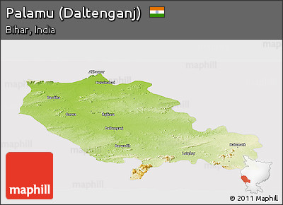 Physical Panoramic Map of Palamu (Daltenganj), cropped outside