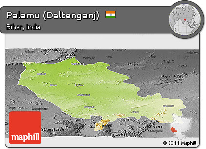 Physical Panoramic Map of Palamu (Daltenganj), darken, desaturated