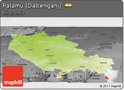 Physical Panoramic Map of Palamu (Daltenganj), darken, desaturated