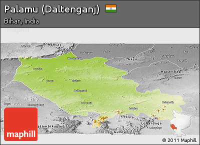 Physical Panoramic Map of Palamu (Daltenganj), desaturated