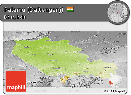 Physical Panoramic Map of Palamu (Daltenganj), desaturated