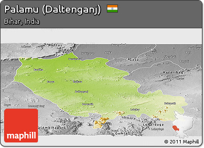 Physical Panoramic Map of Palamu (Daltenganj), desaturated