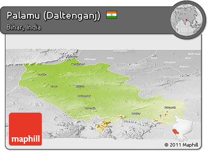 Physical Panoramic Map of Palamu (Daltenganj), lighten, desaturated