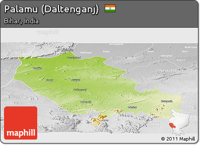 Physical Panoramic Map of Palamu (Daltenganj), lighten, desaturated
