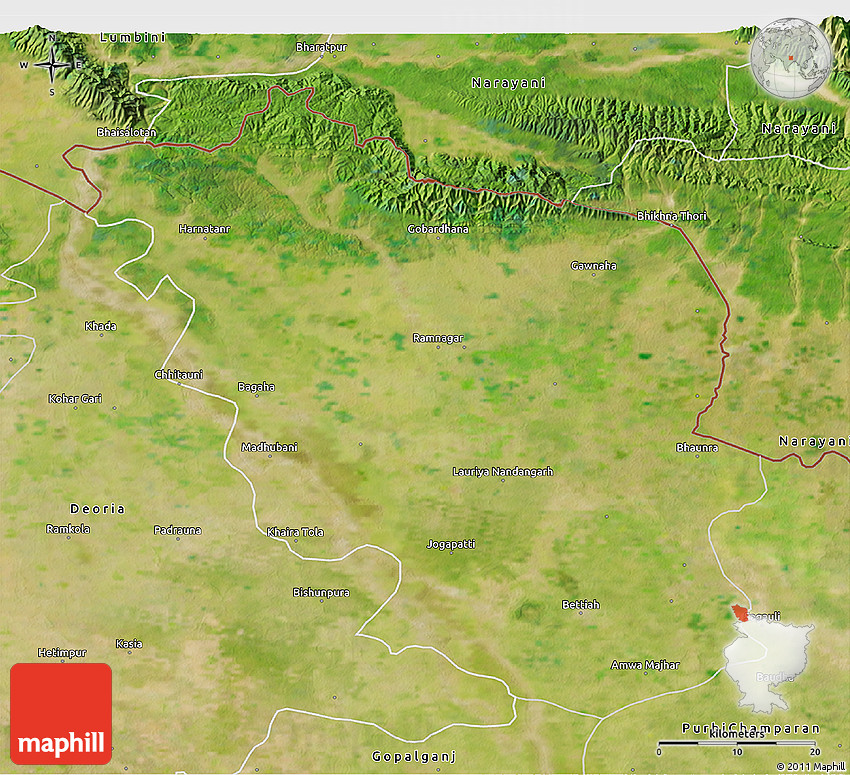Satellite 3D Map of Paschim Champaran