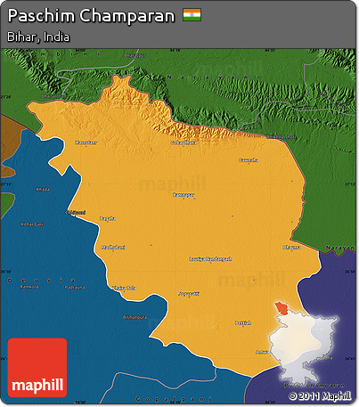 Political Map of Paschim Champaran, darken