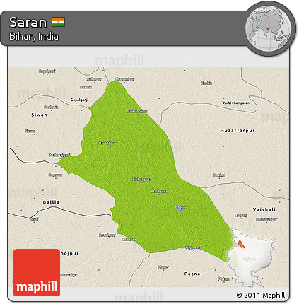 Physical 3D Map of Saran, shaded relief outside