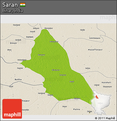 Physical 3D Map of Saran, shaded relief outside