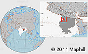 Gray Location Map of Saran, highlighted country, highlighted parent region, hill shading