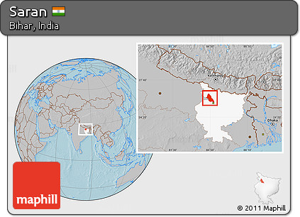 Gray Location Map of Saran, highlighted parent region, hill shading