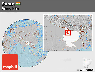Gray Location Map of Saran, highlighted parent region, hill shading