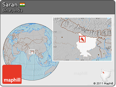Gray Location Map of Saran, highlighted parent region, hill shading