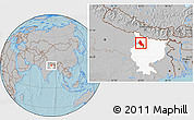 Gray Location Map of Saran, highlighted parent region, hill shading