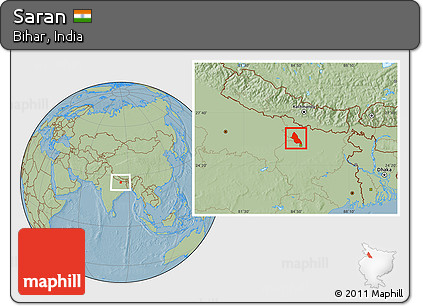 Savanna Style Location Map of Saran, hill shading