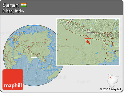 Savanna Style Location Map of Saran, hill shading