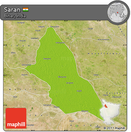 Physical Map of Saran, satellite outside