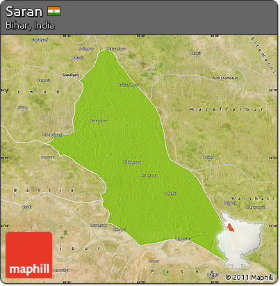 Physical Map of Saran, satellite outside