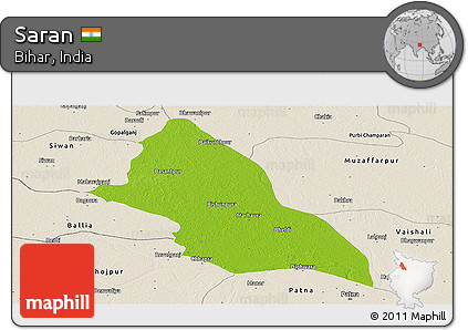 Physical Panoramic Map of Saran, shaded relief outside