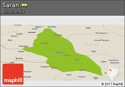 Physical Panoramic Map of Saran, shaded relief outside