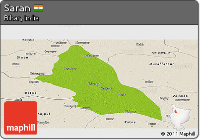 Physical Panoramic Map of Saran, shaded relief outside