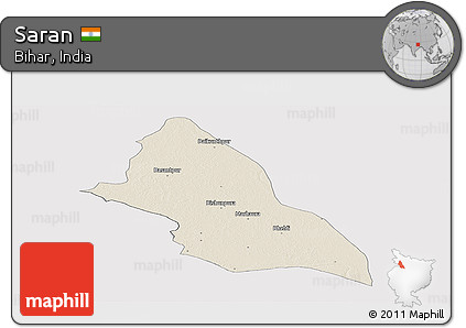 Shaded Relief Panoramic Map of Saran, cropped outside