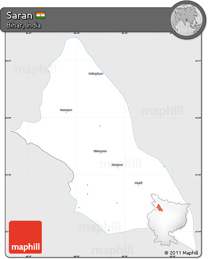 Silver Style Simple Map of Saran, single color outside