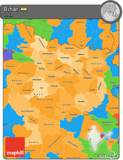 Political Shades Simple Map of Bihar, political outside