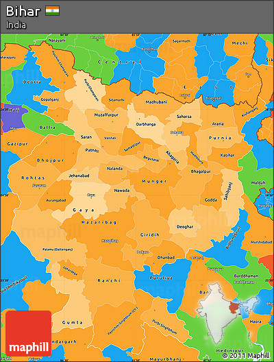 Political Shades Simple Map of Bihar, political outside