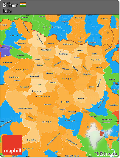 Political Shades Simple Map of Bihar, political outside