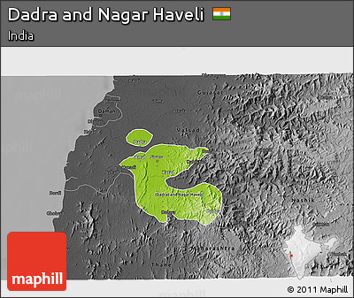 Physical 3D Map of Dadra and Nagar Haveli, darken, desaturated