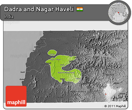 Physical 3D Map of Dadra and Nagar Haveli, darken, desaturated