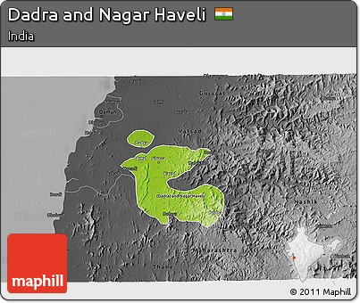 Physical 3D Map of Dadra and Nagar Haveli, darken, desaturated