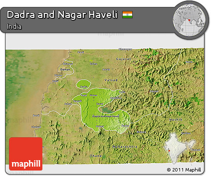 Physical 3D Map of Dadra and Nagar Haveli, satellite outside