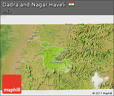 Physical 3D Map of Dadra and Nagar Haveli, satellite outside