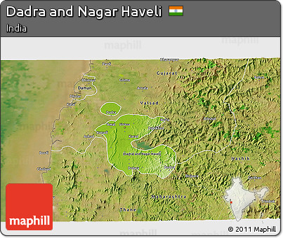 Physical 3D Map of Dadra and Nagar Haveli, satellite outside