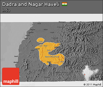 Political 3D Map of Dadra and Nagar Haveli, darken, desaturated