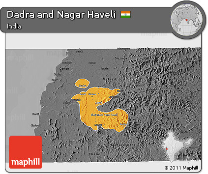 Political 3D Map of Dadra and Nagar Haveli, darken, desaturated